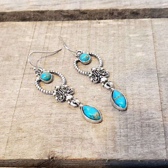 FAUX Turquoise French Hook Dangle Earrings - Picture 3 of 7